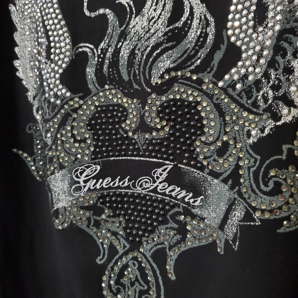 Guess Rocker Screen Print Rhinestone Tunic Black S - Picture 4 of 11